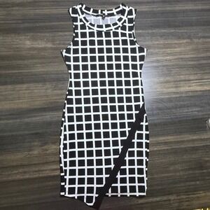 Snap Black White Grid Print Sleeveless Bodycon Mini Dress -‎ Medium